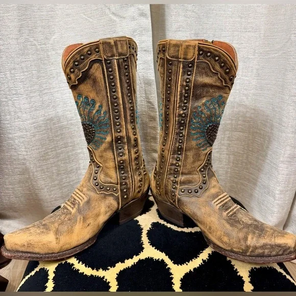 Dan Post DP3441 Distressed Leather Turquoise Heart Cowgirl Boots 6.5M – Western - Picture 5 of 8